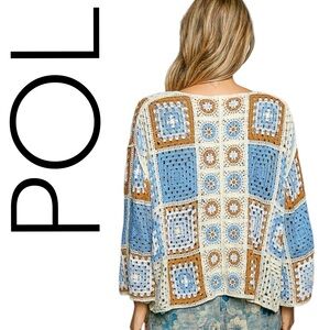 718:  POL NEW CROCHET CARDIGAN BLUE MULTI (247)